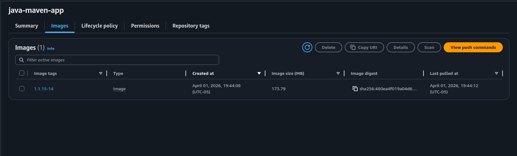 ECR Repository showing tagged images