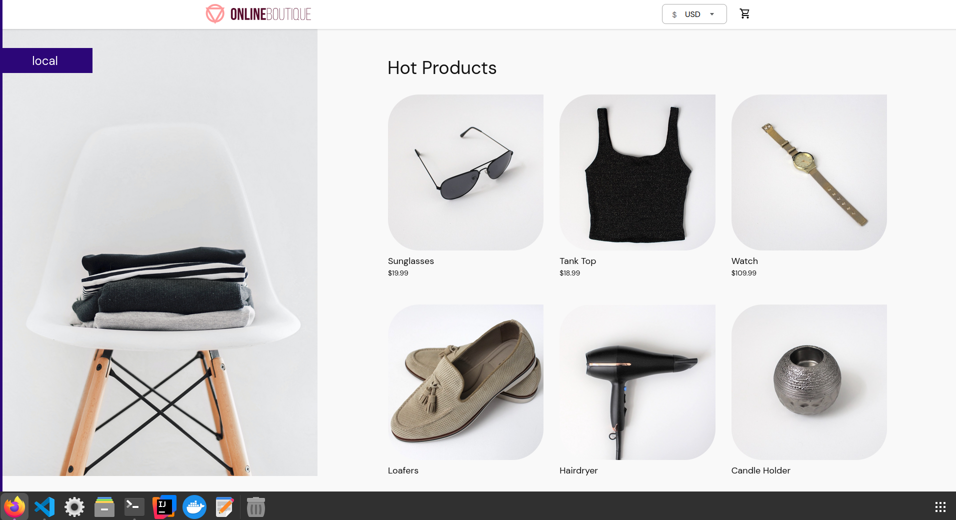 Online Boutique shop running in browser